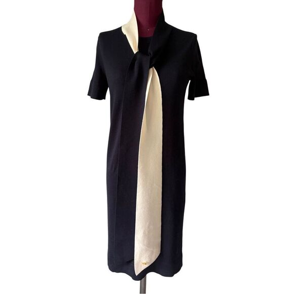 Tory Burch SHORT SLEEVE BOW SWEATER DRESS size XS Medium Navy New Ivory - Picture 4 of 11